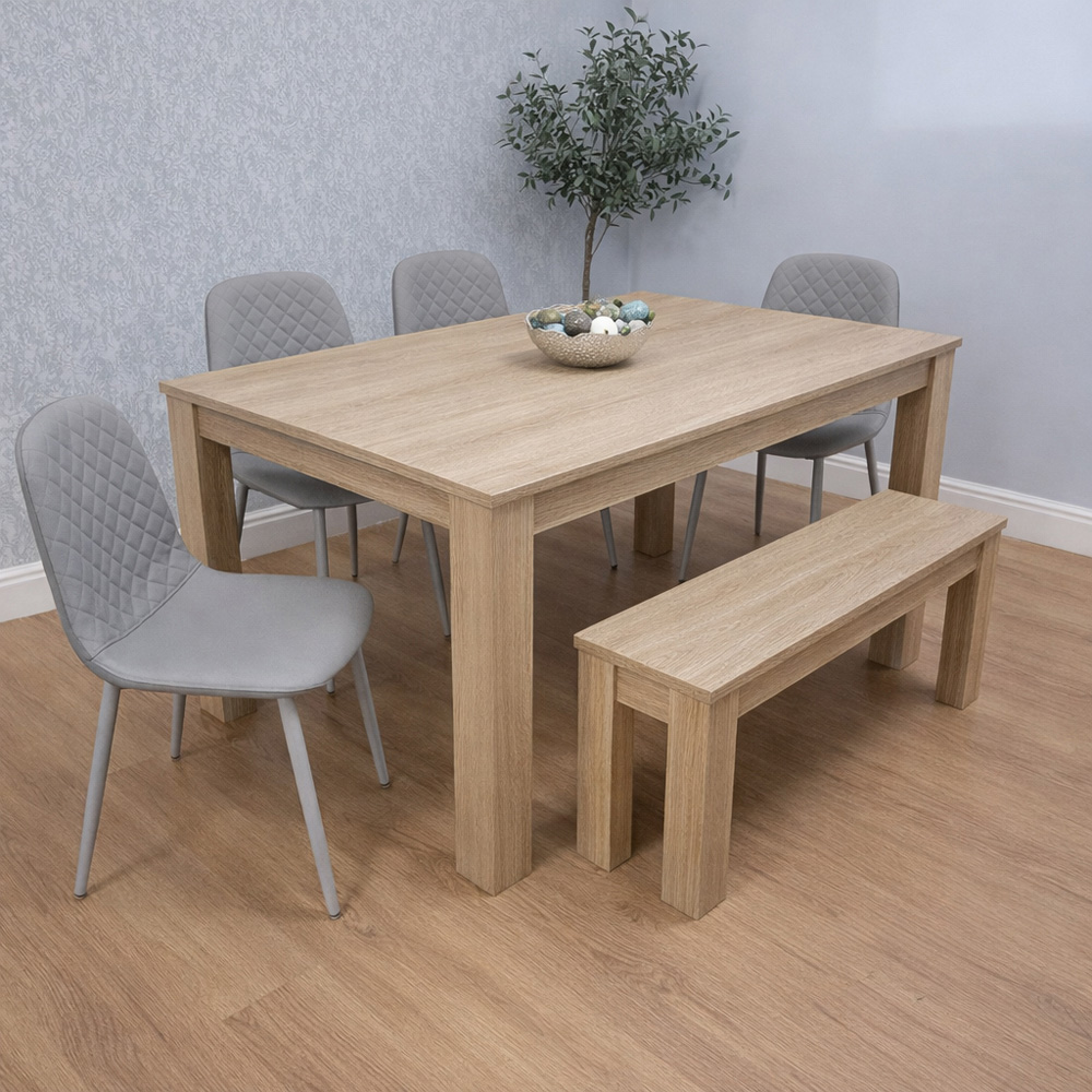 Kosy Koala 6 Seater Faux Leather Dining Bench Set Oak Effect and Grey Image 6