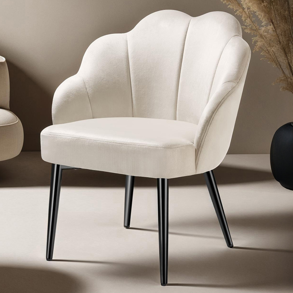 tectake Hellen Cream and Black Velvet Accent Chair Image 1
