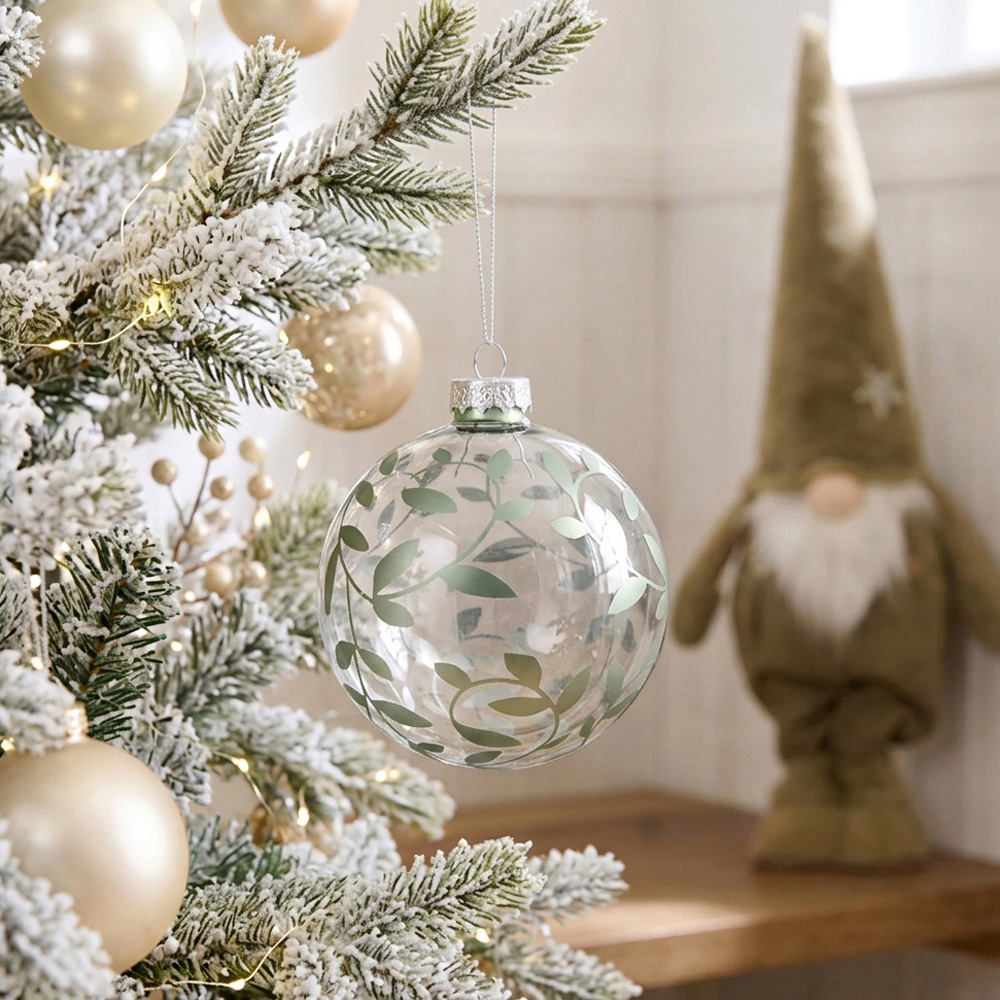 Sage Green Leaf Bauble - Clear Image 2