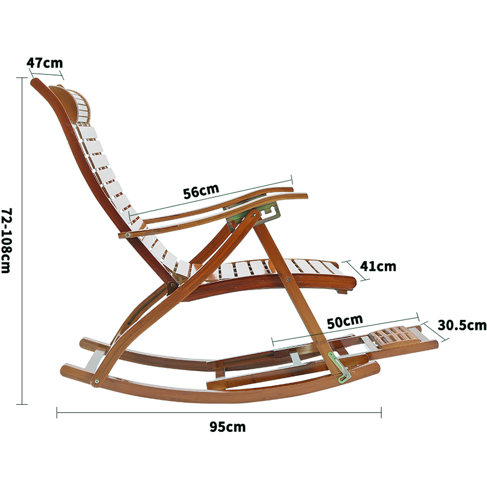 Living and Home Bamboo Foldable Rocking Chair Recliner Image 9