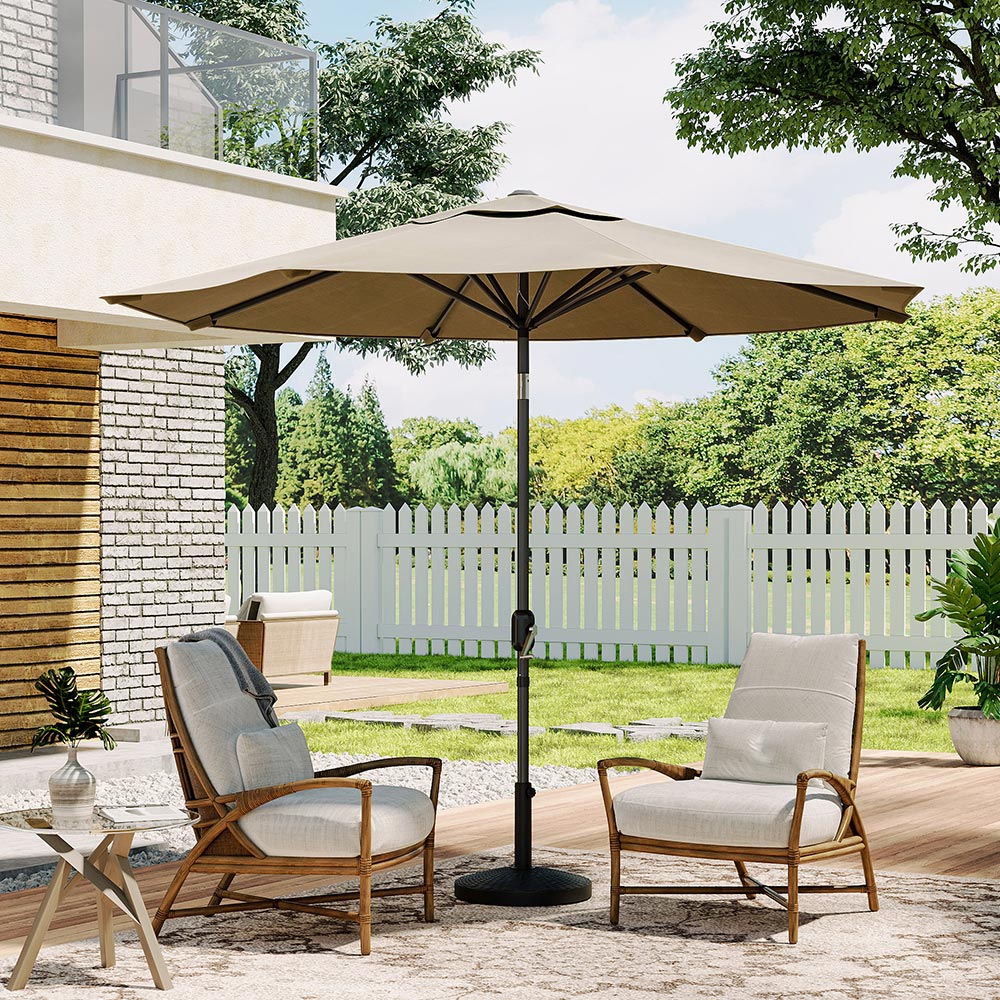 Living and Home Beige Round Crank Tilt Parasol with Rattan Effect Base 3m Image 4