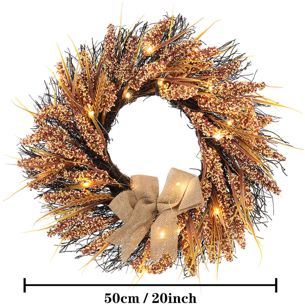 Living and Home LED Wreath with Golden Wheat Ears 50cm Image 9