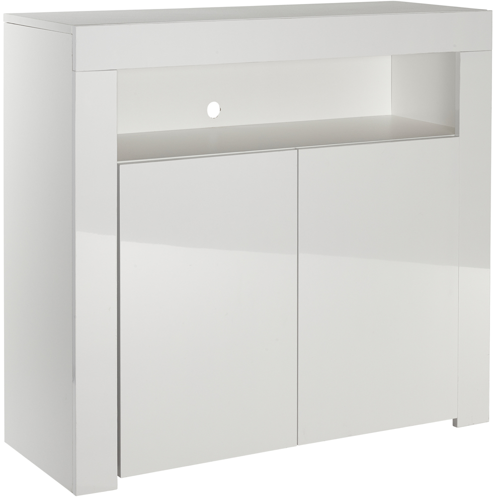MMT Furniture Designs 2 Door Single Shelf Matt Gloss White Modern Buffet Cabinet with LED Image 2