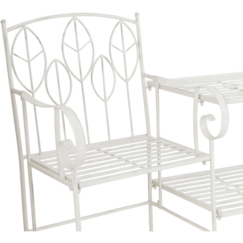 Charles Bentley 2 Seater Antique White Rustic Metal Leaf Pattern Garden Companion Seat Image 6