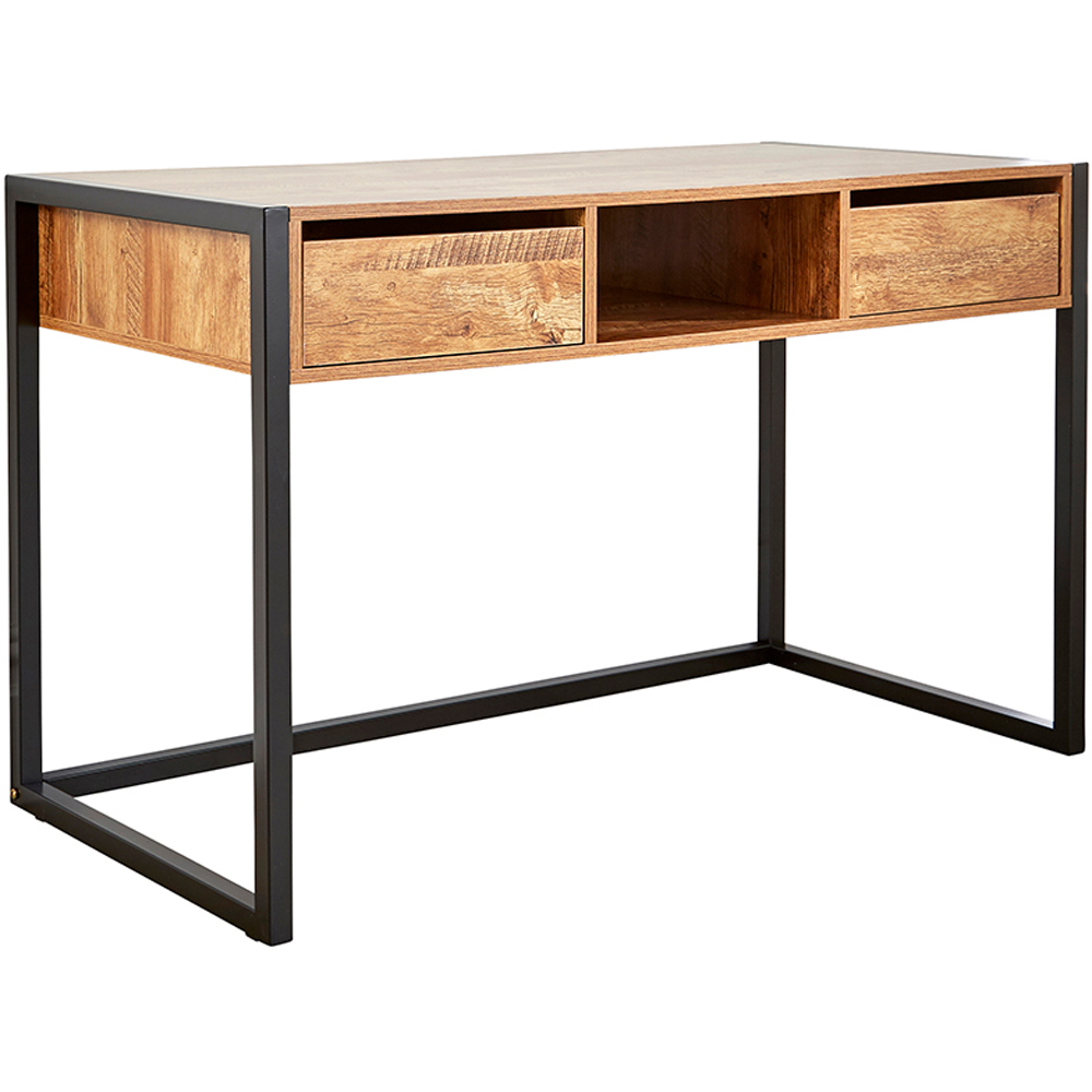 Home Source Toronto 2 Drawer Single Shelf Computer Desk Smoked Oak Effect Image 2
