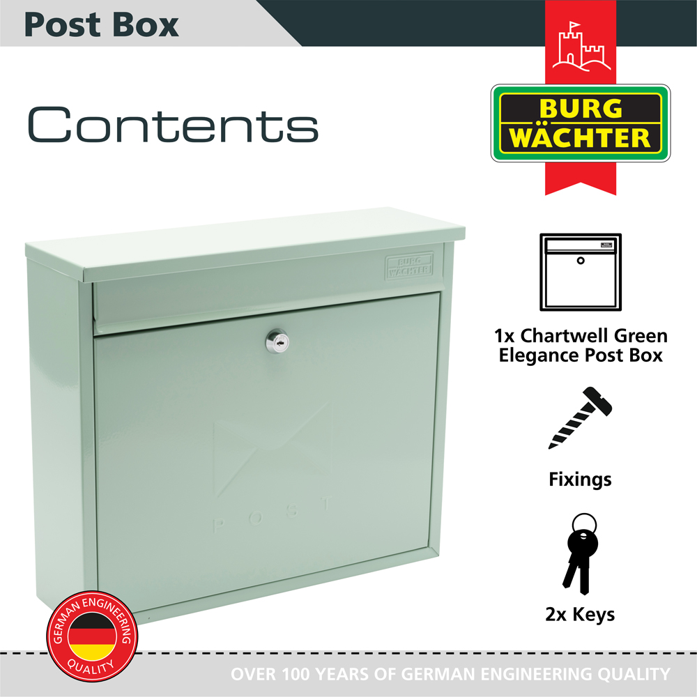 Burg-Wachter Chartwell Green Elegance Wall Mounted Galvanised Steel Lockable Weatherproof Post Box - 36x31x10cm Image 3