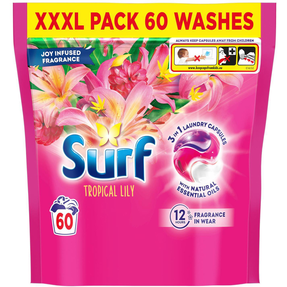 Surf 3-in-1 Tropical Lily Washing Capsules XXXL 60 Washes 3 Pack Image 3
