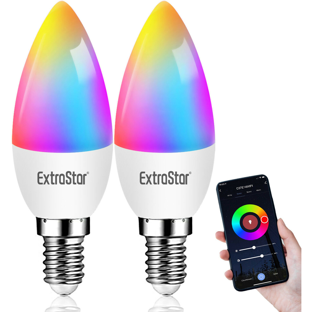 ExtraStar 2 Pack E14 Multicolour 6W WiFi LED Smart Light bulb Image 2