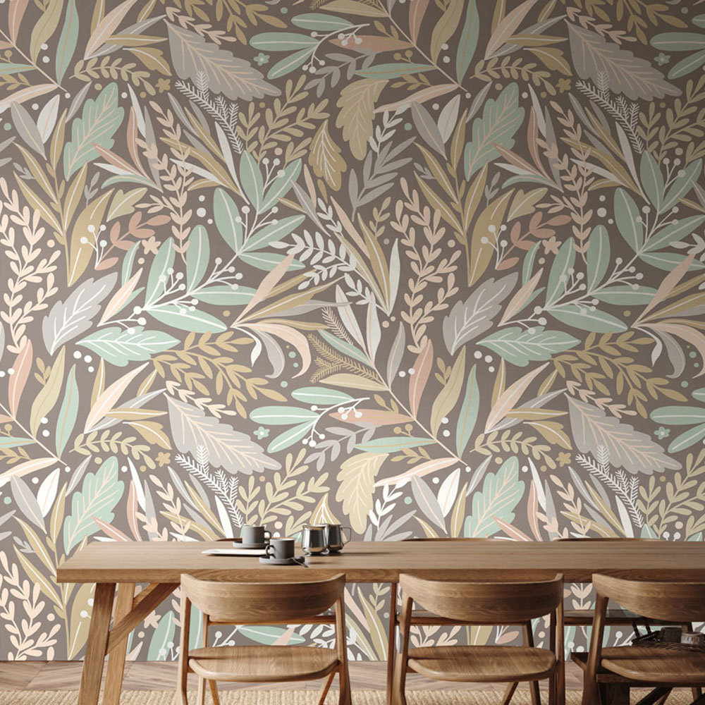 Origin Murals Repeatable Patterned Leaves Stone and Straw 3 Drop Wall ...