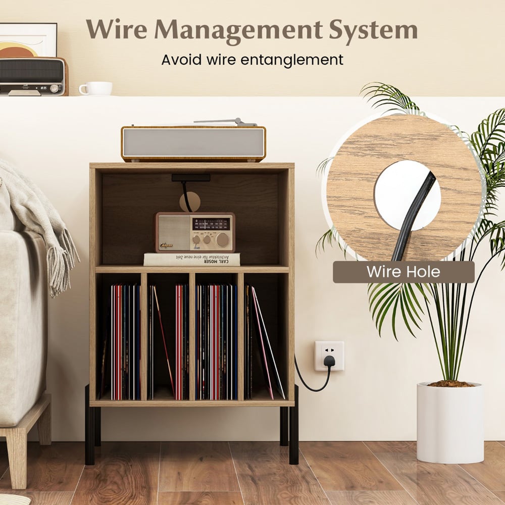 Costway 5 Compartment Natural Record Player Stand with Charging Station Image 8