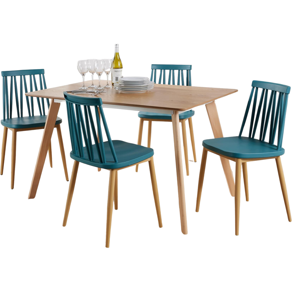 Home Source 4 Seater Veneer Top Geometric Pattern Dining Set Teal Image 2
