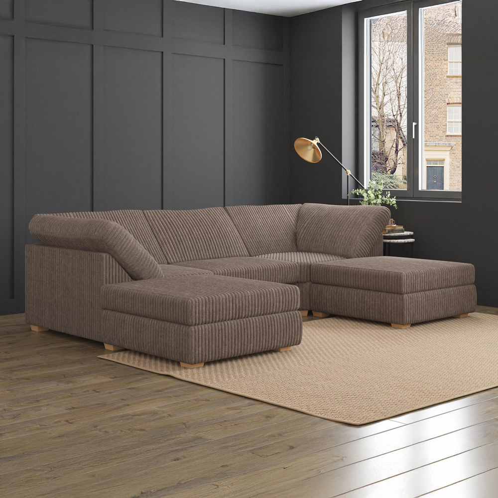 Nestle 5 Seater Late Plush Faux Fur Fixed Back U-Shape Sofa Image 6