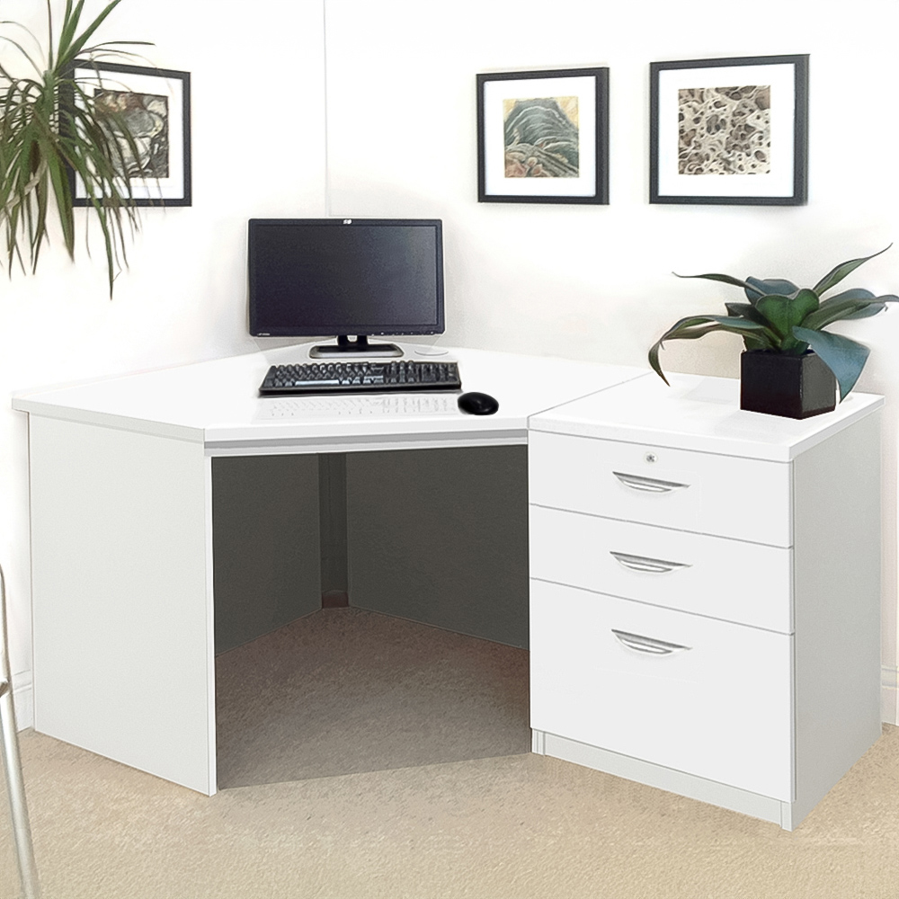 R White Cabinets 2 Drawer Single Cabinet White Set-07 Corner Desk Image 1