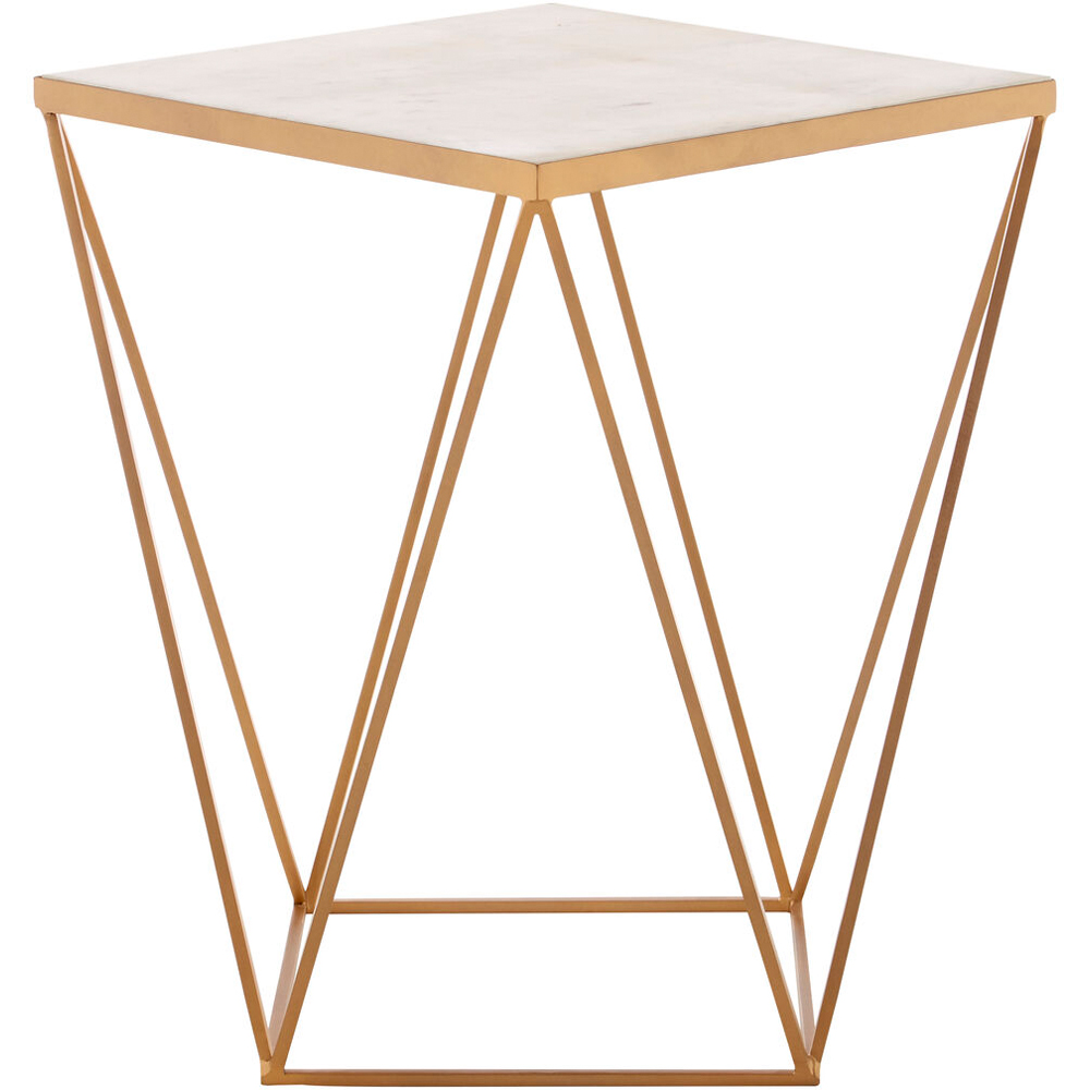 Premier Housewares Shalimar Gold Finish Geometric Square Side Table with Marble Top Image 2