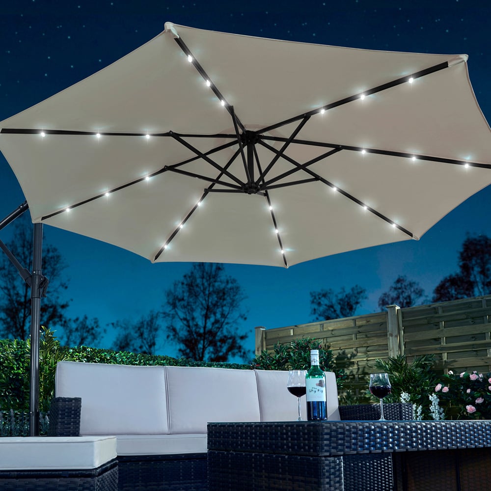 Garden Gear Light Grey Solar LED Parasol with Cover Image 2