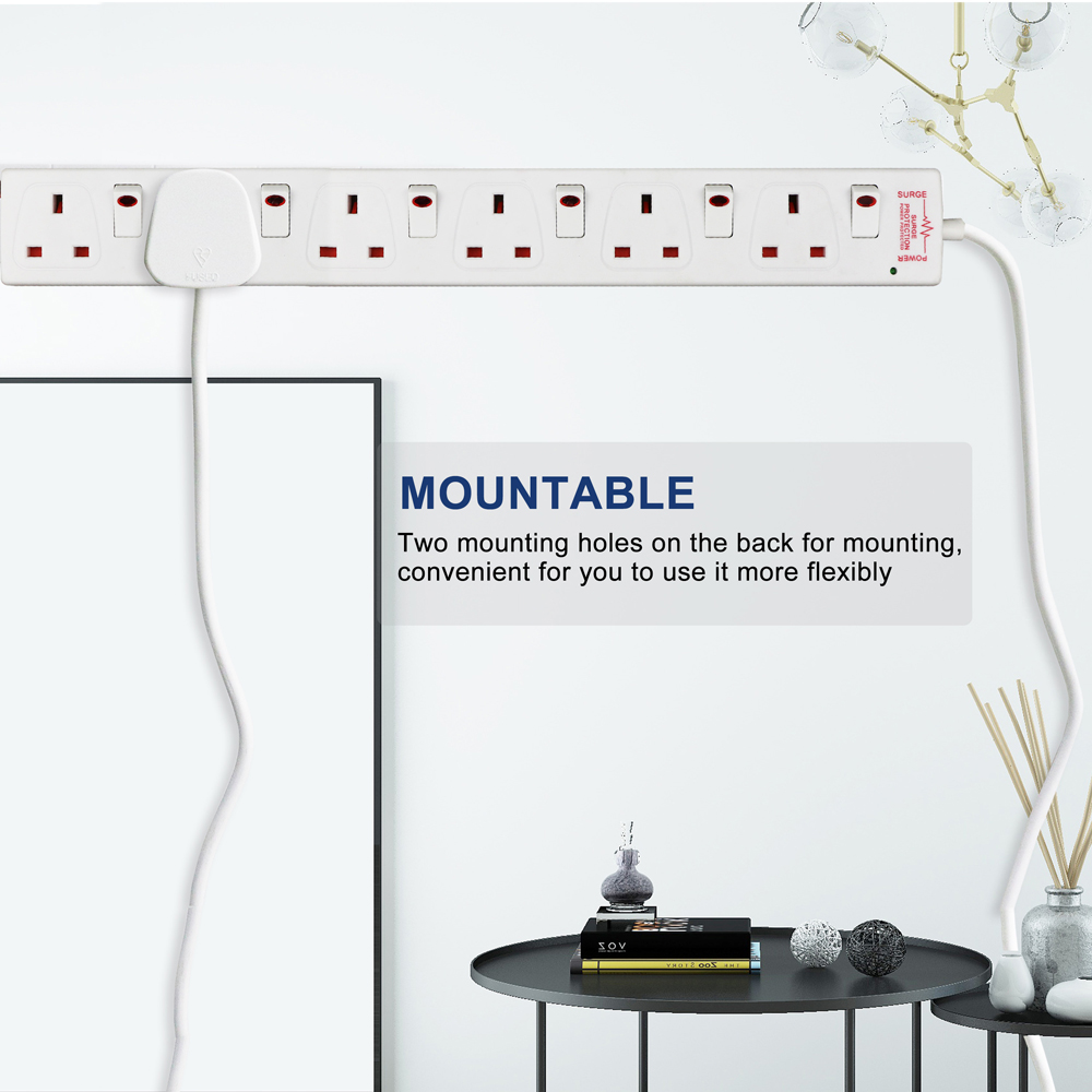 ExtraStar White 13A 1m 6 Socket Individually Switched Surge Protected Extension Lead Image 2