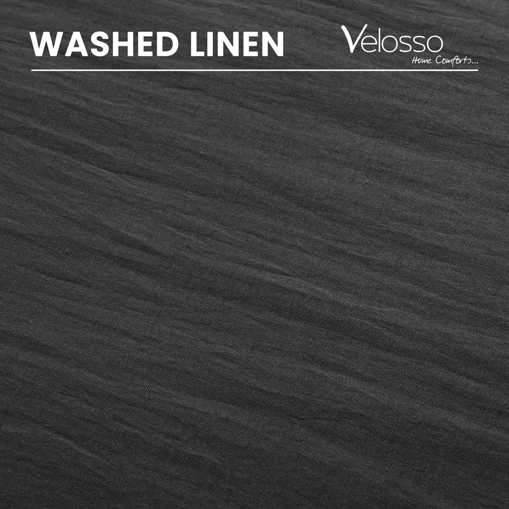 Velosso Washed Linen Look King Size Charcoal Duvet Set Image 3