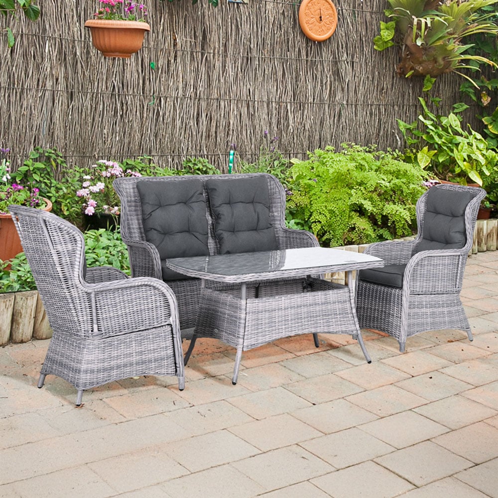 Outsunny 4 Seater Mixed Grey Wicker Rattan Sectional Garden Patio Sofa Set Image 1