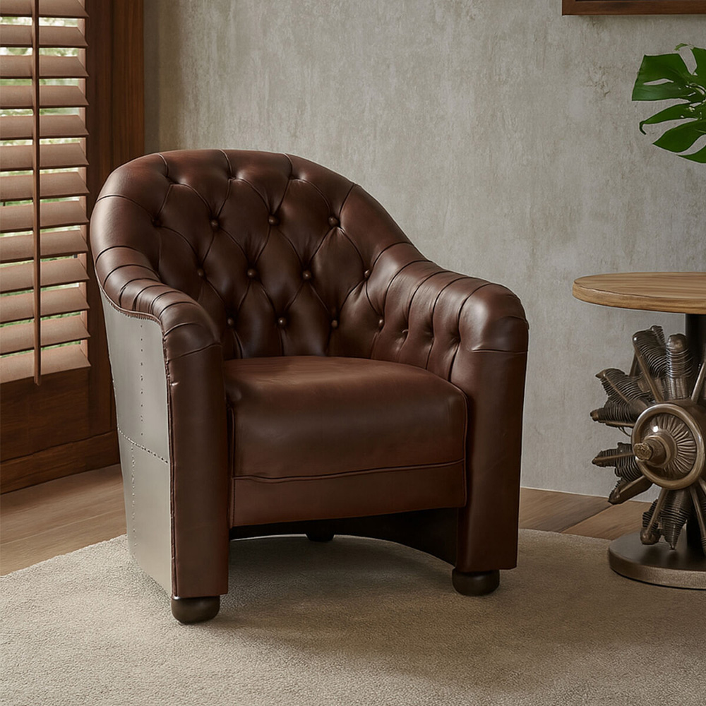 Premier Housewares Victor Brown Leather Tub Chair Image 6