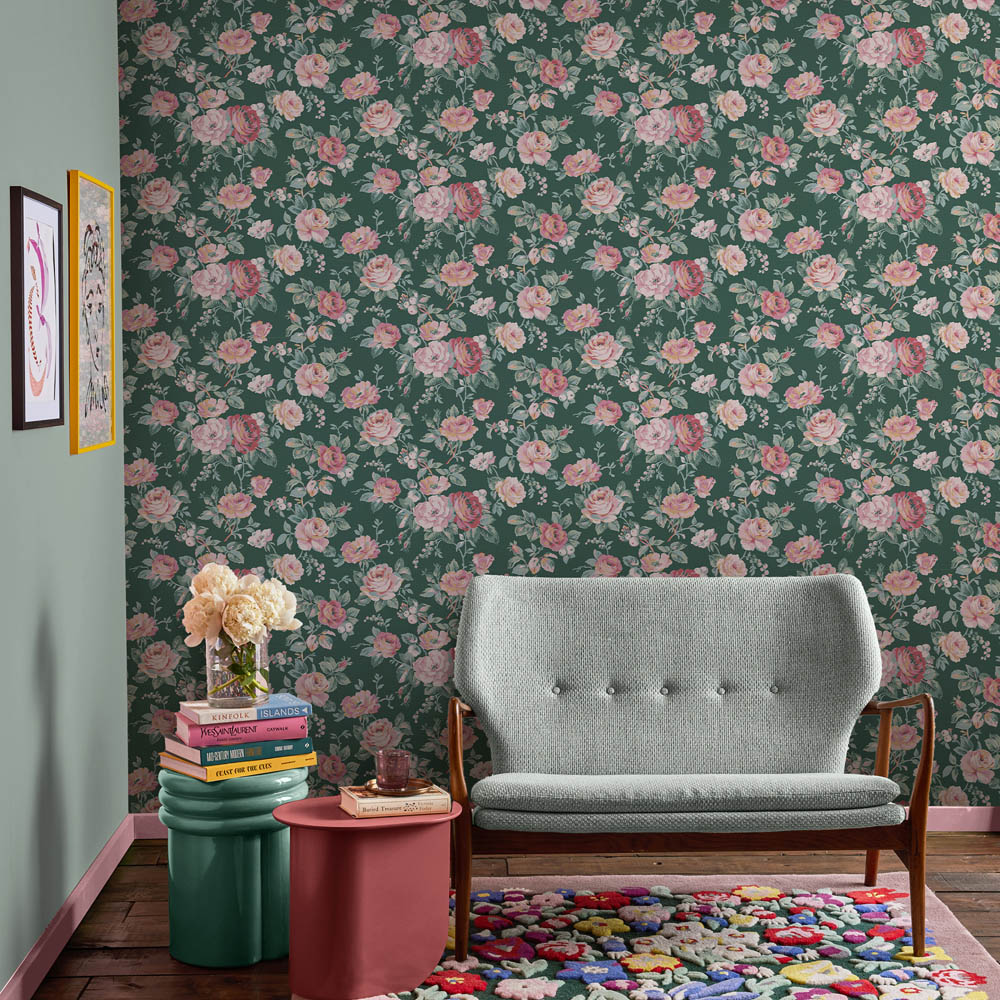 Cath Kidston Garden Rose Green Wallpaper Image 3