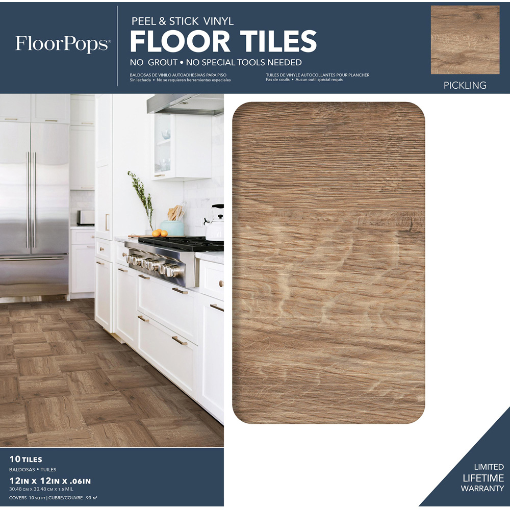 Floorpops Pickling Brown Peel and Stick Floor Tile 30.48 x 30.48cm 10 Pack Image 8