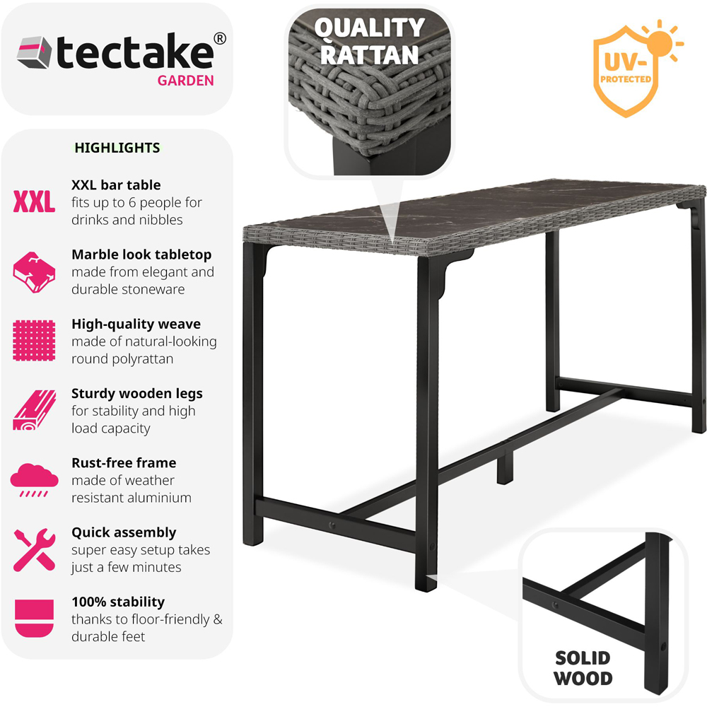 tectake 6 Seater Grey Polyrattan Garden Bar Bistro Table Image 2