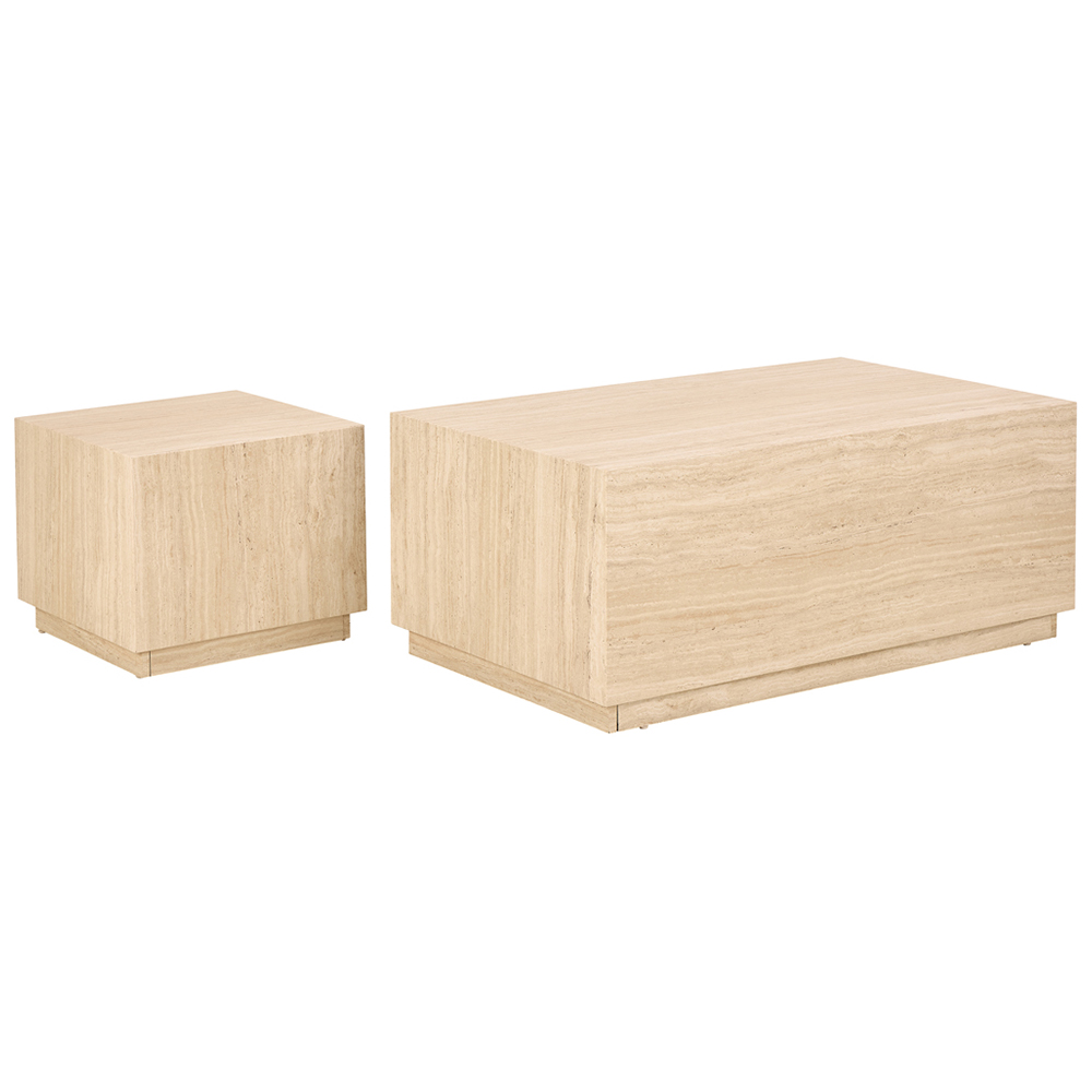 Florence Dice Travertine Rough Paper Effect Coffee Table Set of 2 Image 2