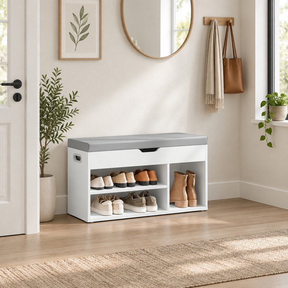 Modcraft 3 Shelf White Shoe Storage Bench with Cushion Image 7
