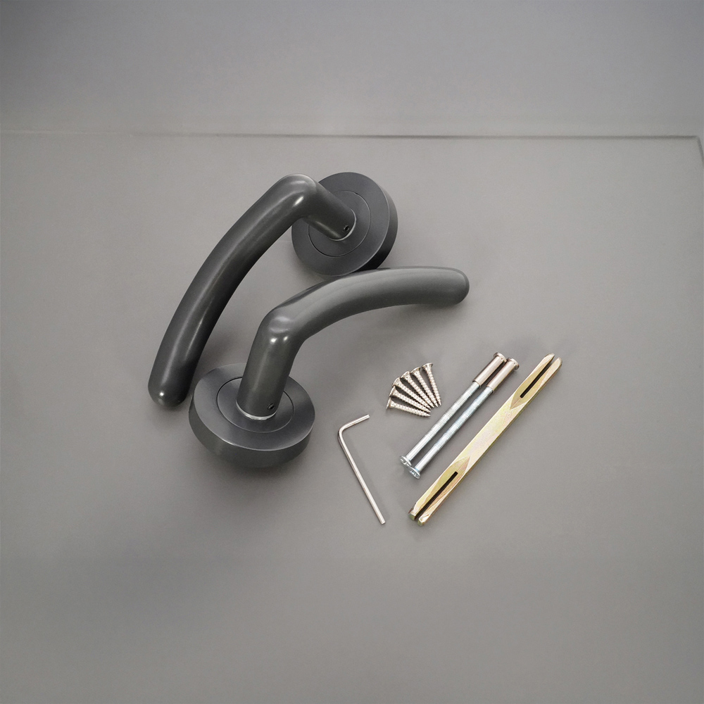 Spira Brass Taurus Gunmetal Grey Lever on Rose Door Handle 2 Pack Image 4