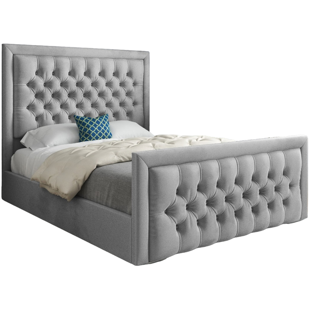 Rovigo Super King Size Grey Soft Velvet Upholstered Bed Frame with Deep Buttoned Headboard Image 2