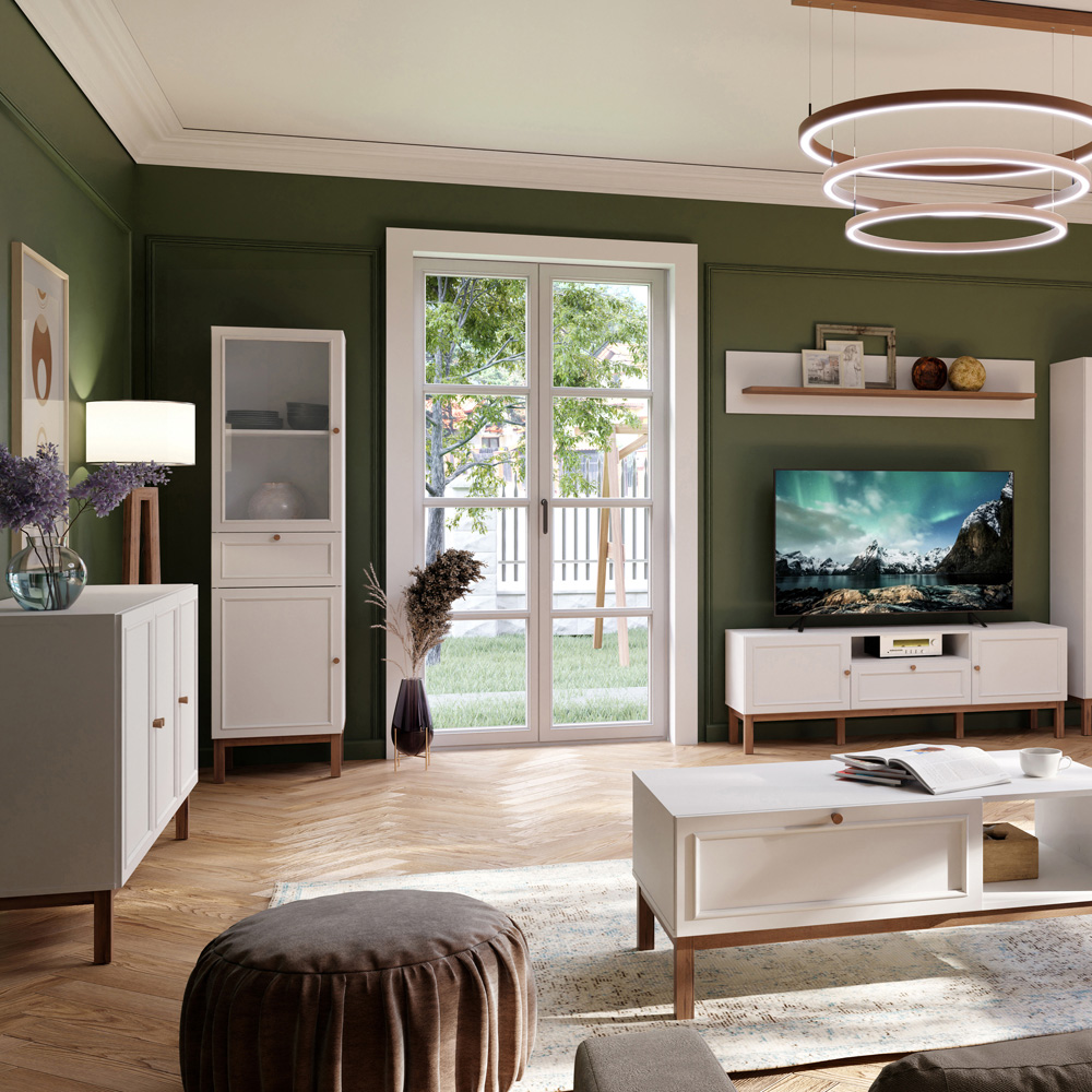 Florence Wensley 3 Door Single Drawer Light Grey and Oak Sideboard Image 6