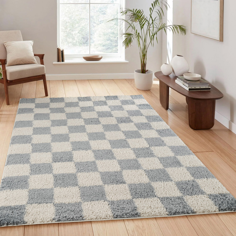 Desire Rugs Chester Duck Egg Blue Shaggy Checkered Rug 60 x 220cm Image 6