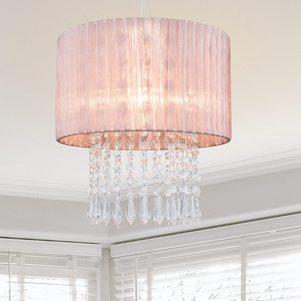 Cosylyte Winni Pink Beaded Voile Easyfit Modern Lamp Shade Image 2