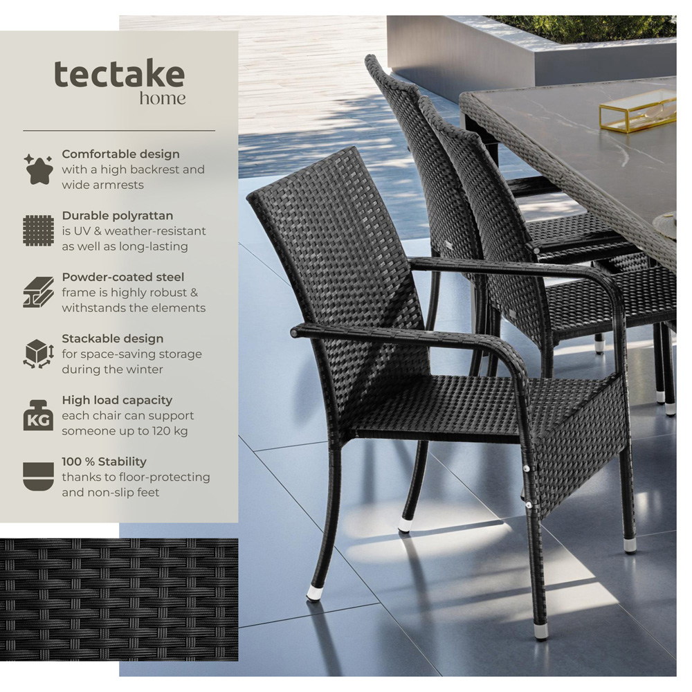 tectake Girona Set of 4 Garden Polyrattan Stackable Chair Image 6