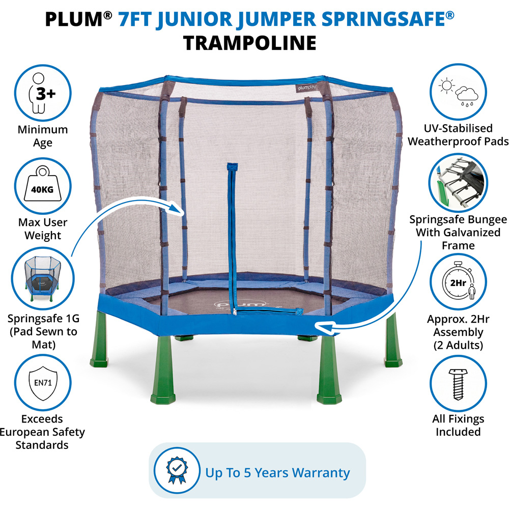 Plum Play Blue 7ft Junior Jumper Springsafe Trampoline with Enclosure Image 6