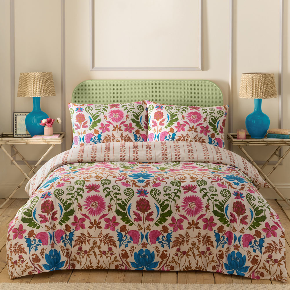 furn. Double Curious Lotus Exotic Floral Linen Reversible Duvet Set Image 1
