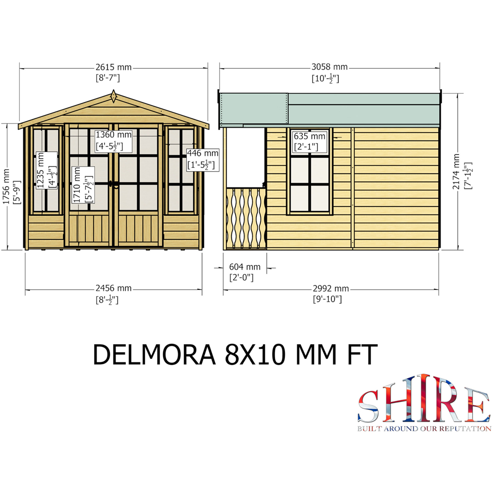 Shire Delmora 8 x 10ft Double Door Traditional Summerhouse Image 7