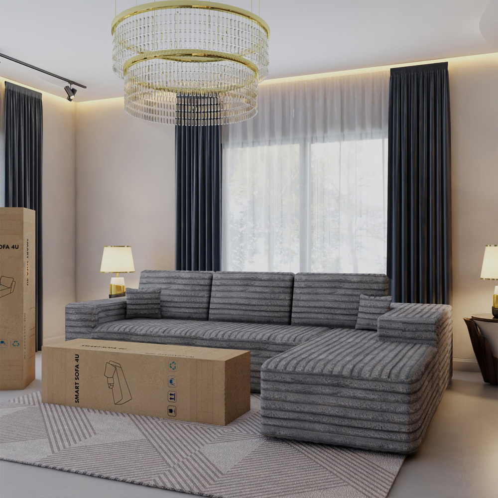 Sliding Wardrobes 4U 3 Seater L Shaped Grey Corner Sofa with Reversible Chaise Image 4