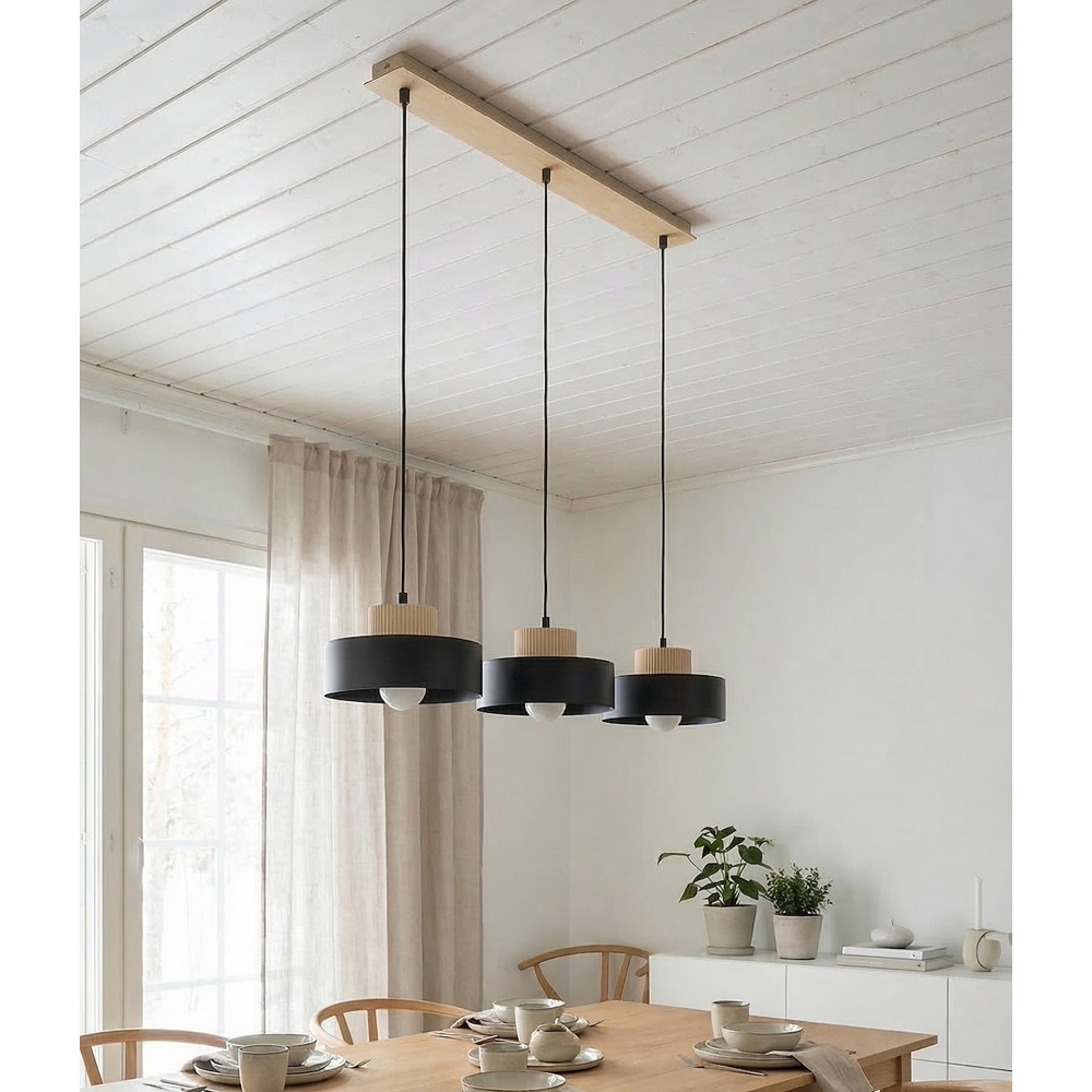 Emibig Kivi 3 Light Layered Shade Black E27 Large Ceiling Pendant Light Image 4