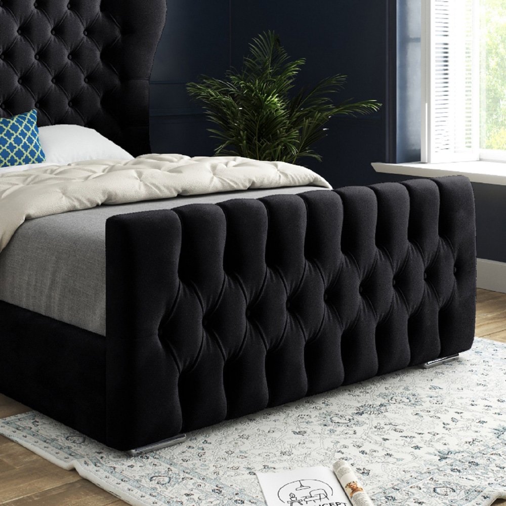 Parma Super King Size Black Soft Velvet Upholstered Bed Frame with Curved Winged Headboard Image 4
