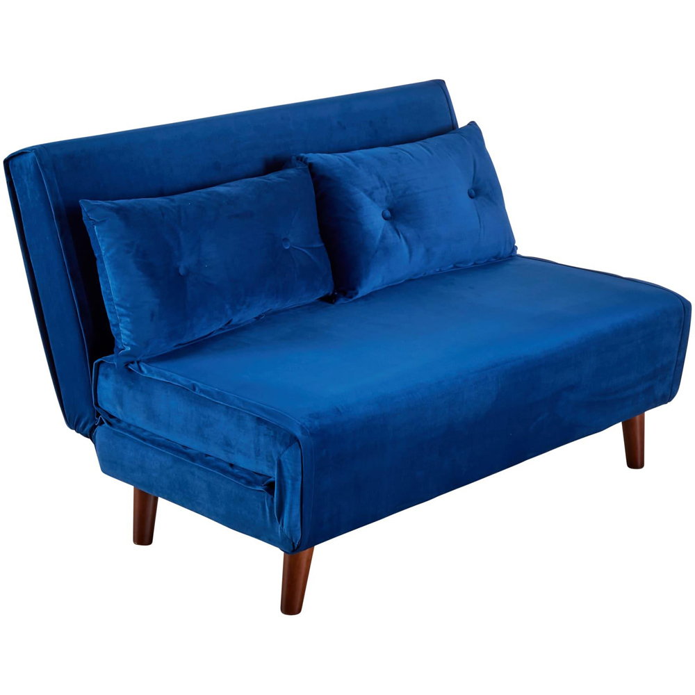 Home Source Morella 2 Seater Blue Velvet Folding Sofa Bed with Pillow Image 7