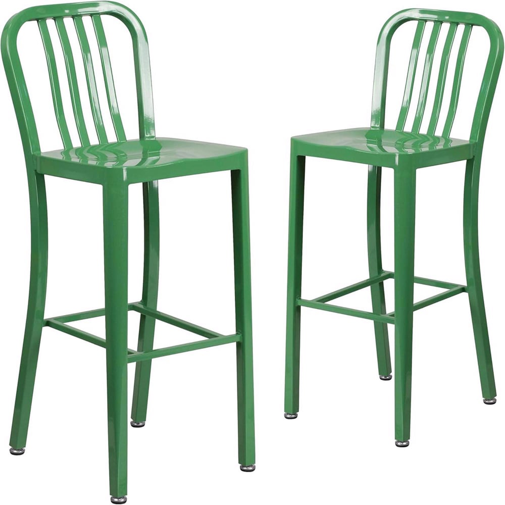 FWStyle Set of 2 Tall Green Galvanised Steel Ready Assembled Bar Chairs Image 2