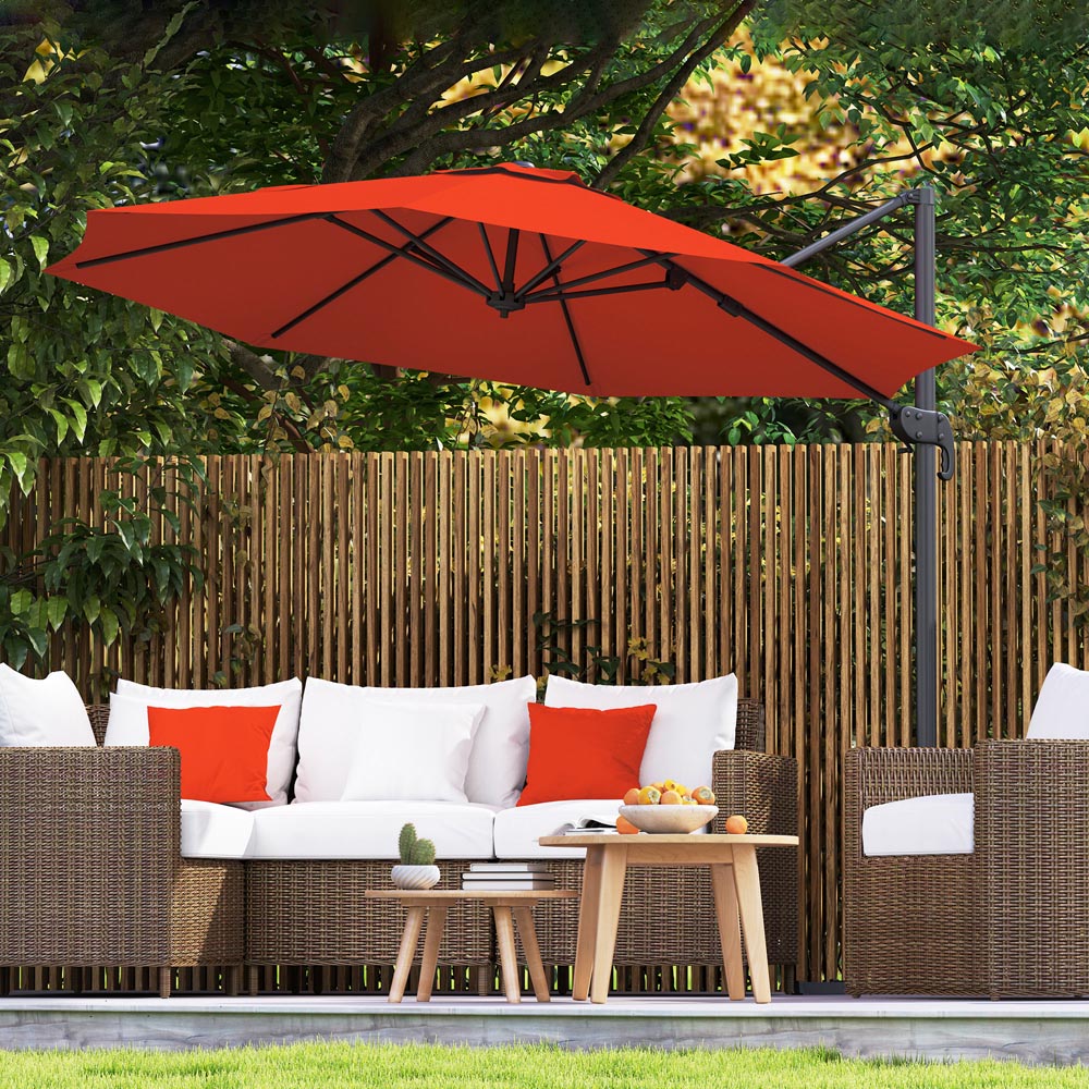 Outsunny 2 Tier Orange Cantilever Garden Parasol with Cross Base 3m Image 2