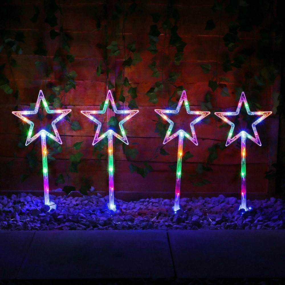 Marco Paul 4 Piece Multicoloured Christmas Star Stake Light Set Image 6