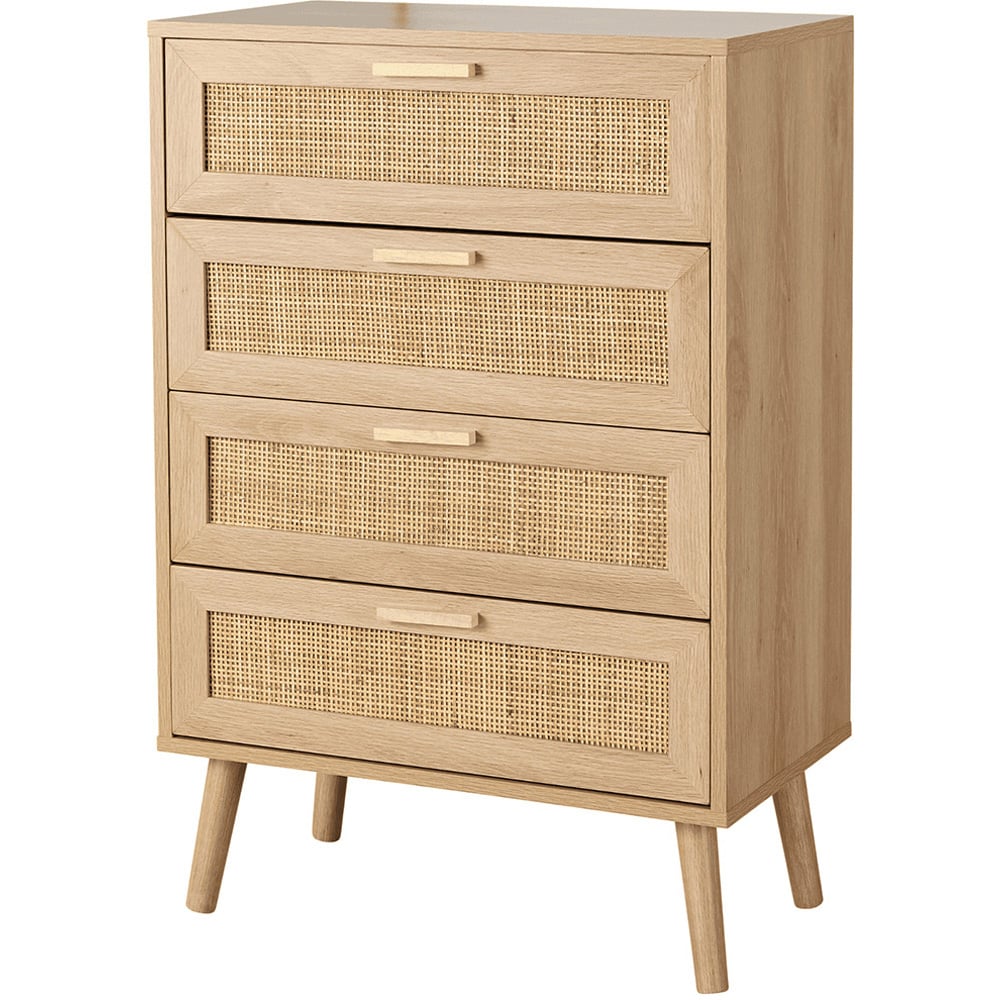 Home Source Astbury 4 Drawer Rattan Front Solid Wood Chest of Drawers Image 2