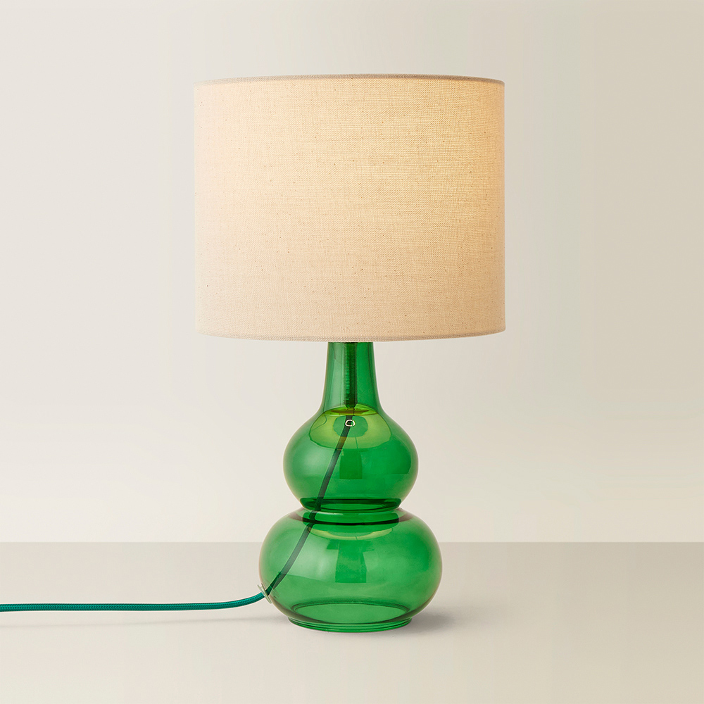 ValueLights Aida Natural Linen Tall Lamp Shade Green Bubble Glass LED Table Lamp Image 5
