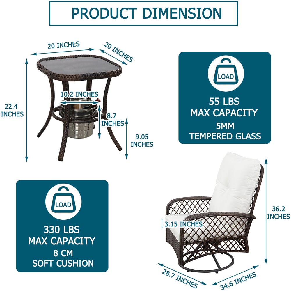Furniture One 2 Seater Swivel Chair Garden Bistro Set with Ice Bucket Image 8