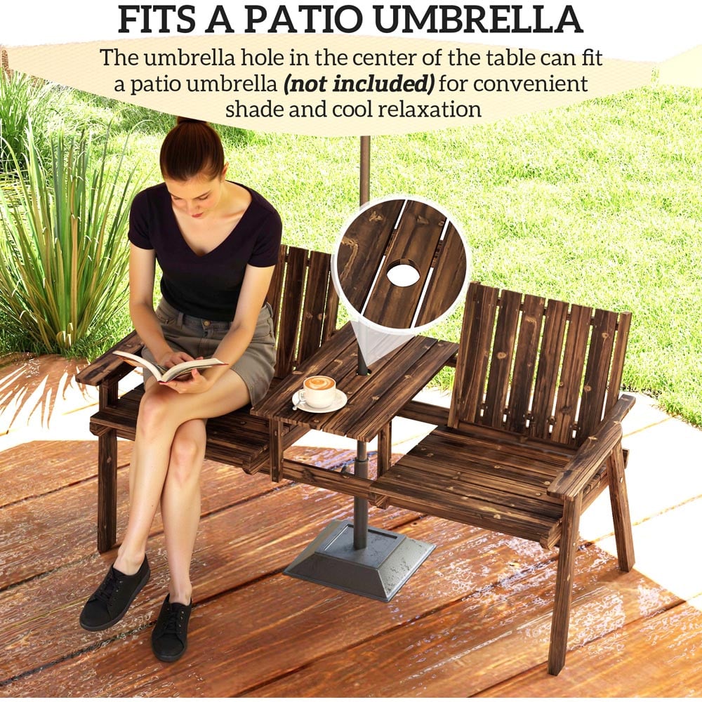 Outsunny 2 Seater Carbonised Wooden Garden Bench with Armrests Image 6