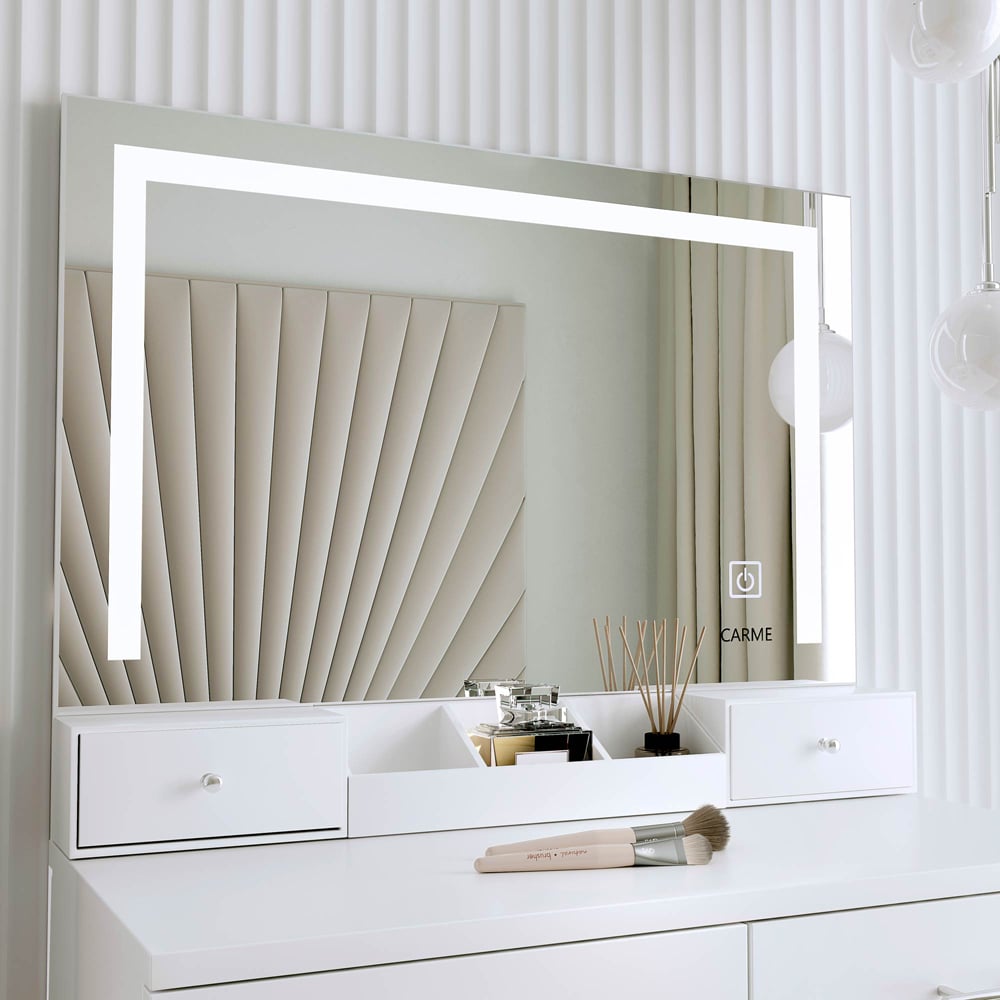 CARME Home Sophia 4 Drawer White Dressing Table Set with LED Mirror Image 3
