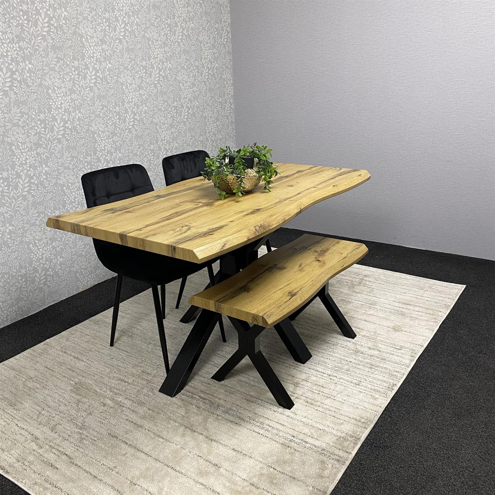 Kosy Koala 4 Seater Velvet Wooden Rectangle Dining Set with Bench Black Image 6